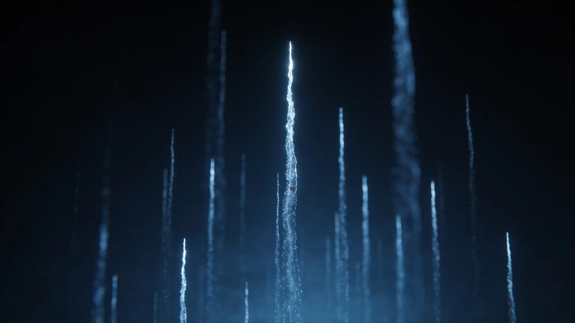 Streaks of white light rising through blue