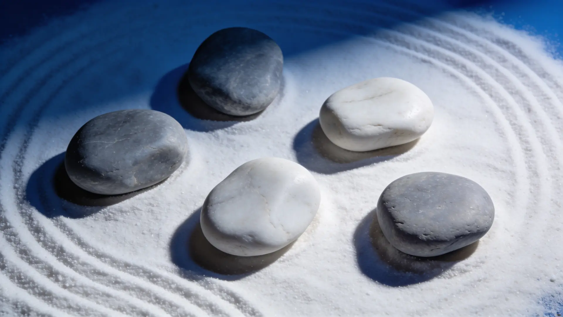 Smooth stones of different sizes on white sand — illustrative image for moles, warts and skin tags