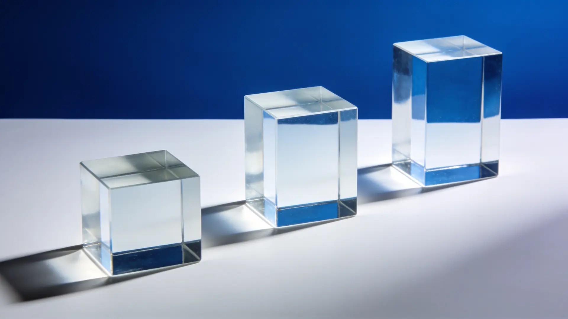 Three ascending glass blocks in blue light — illustrative image for the state of aesthetic treatments report