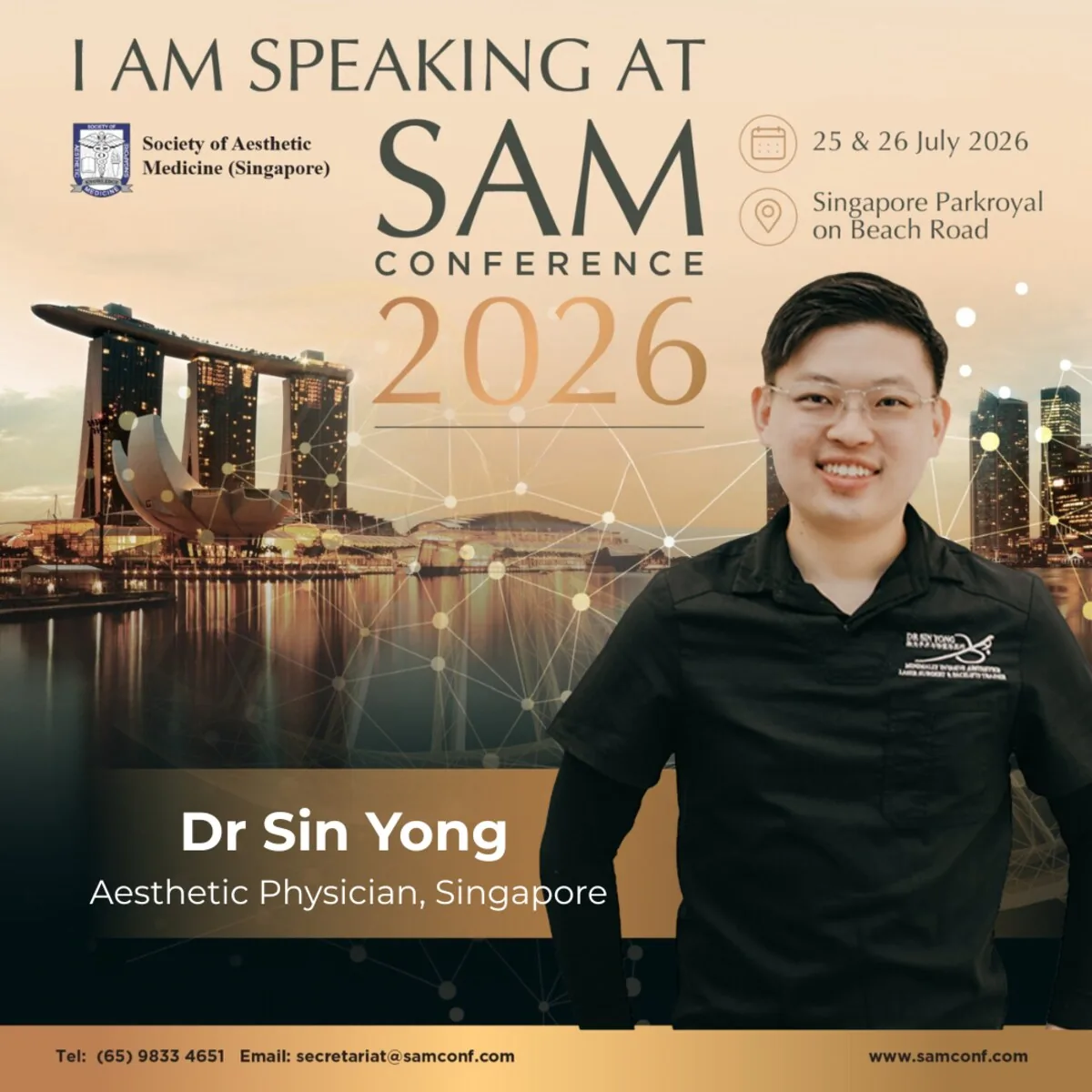 SAM Conference 2026 speaker card: Dr Sin Yong, Aesthetic Physician, Singapore